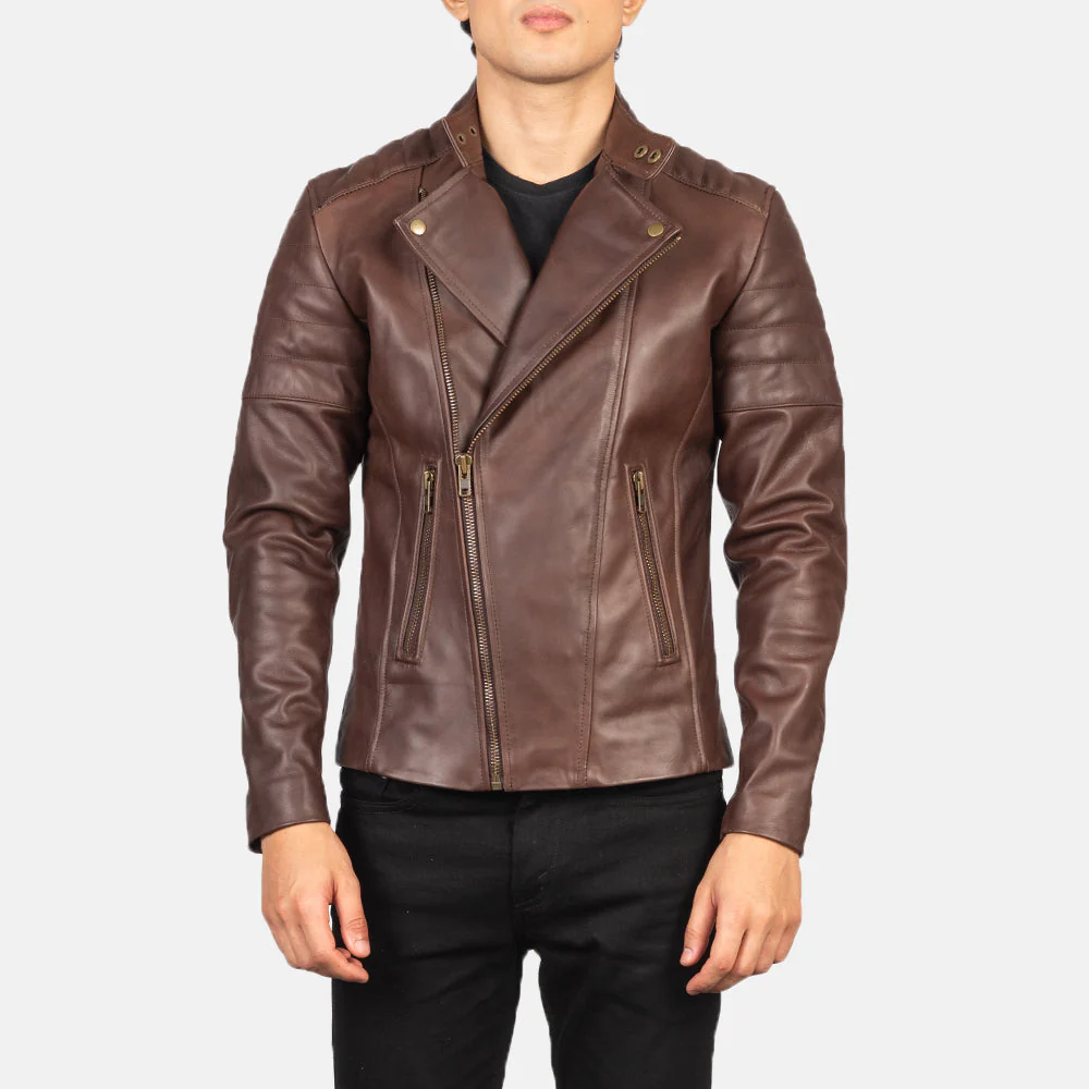 UB FASHION FAISOR BROWN LEATHER BIKER JACKET