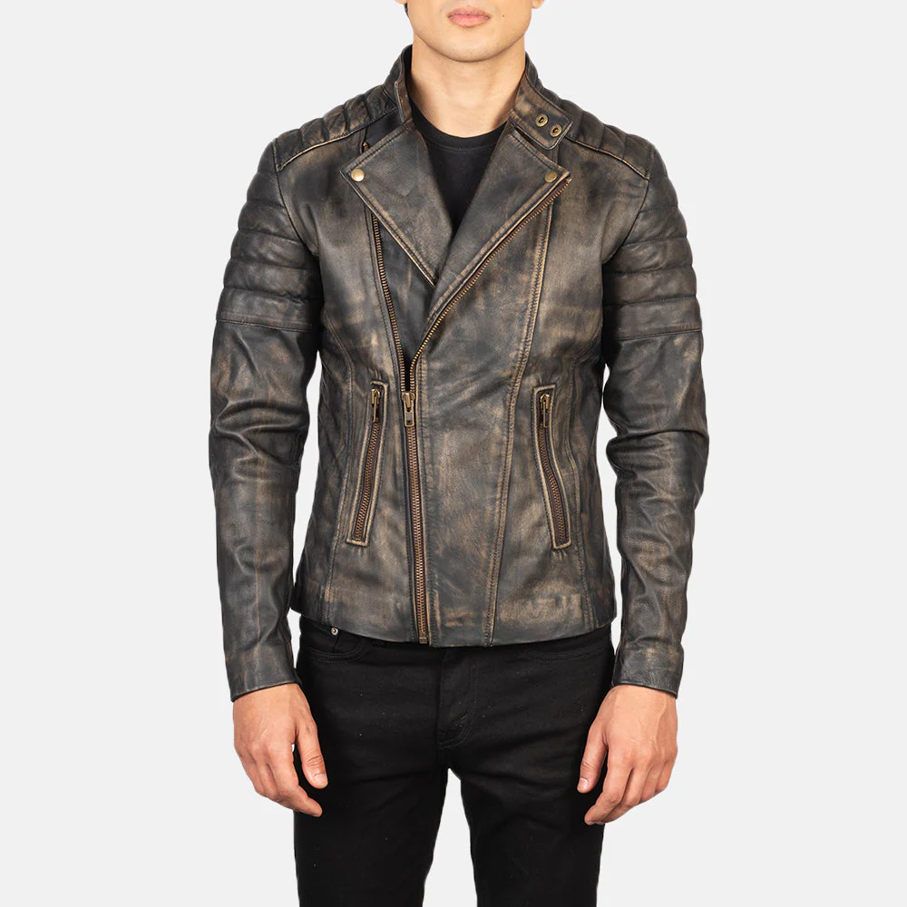 UB FASHION FAISOR BROWN LEATHER BIKER JACKET