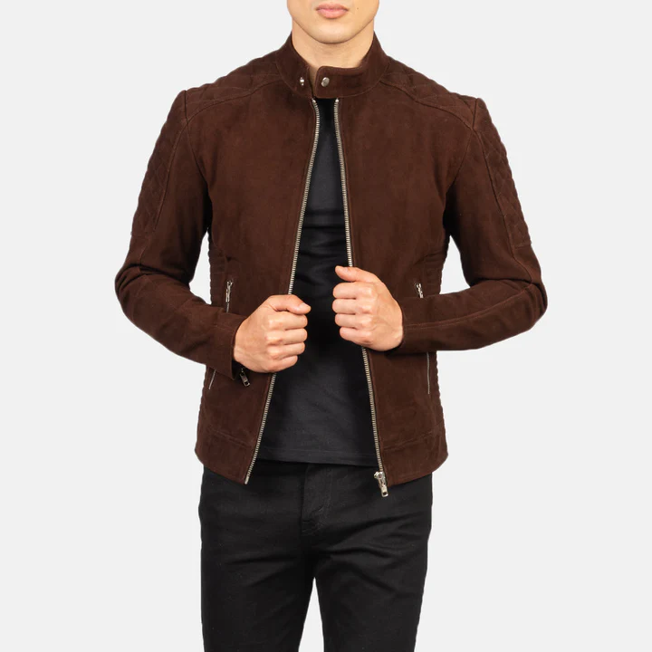 UB FASHION FERNANDO QUILTED GREEN SUEDE BIKER JACKET