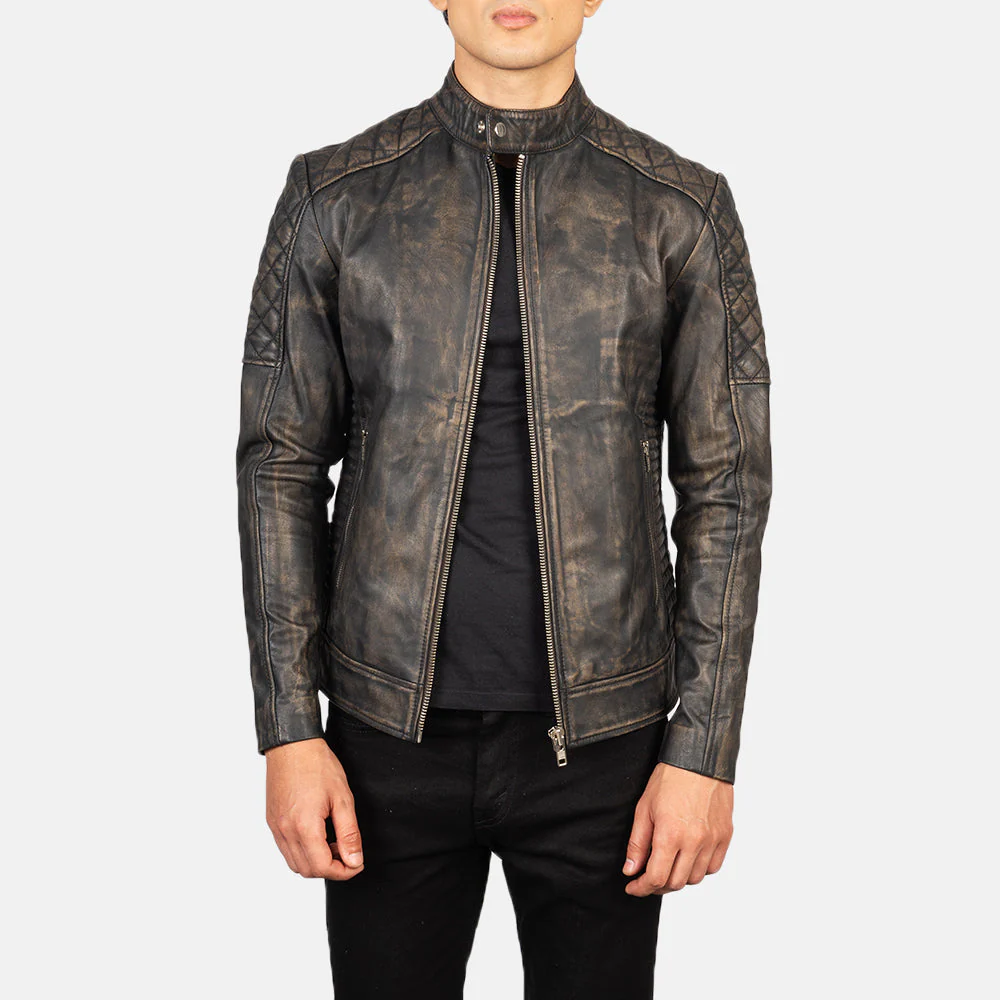 UB FASHION FERNANDO QUILTED GREEN SUEDE BIKER JACKET