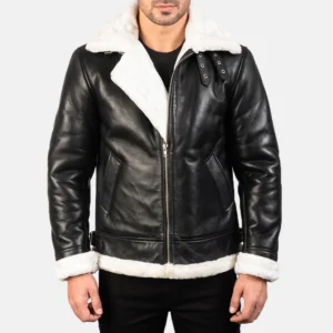 UB FASHION FRANCIS B-3 BLACK & WHITE LEATHER BOMBER JACKET