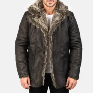 UB FASHION FURLONG BLACK LEATHER COAT