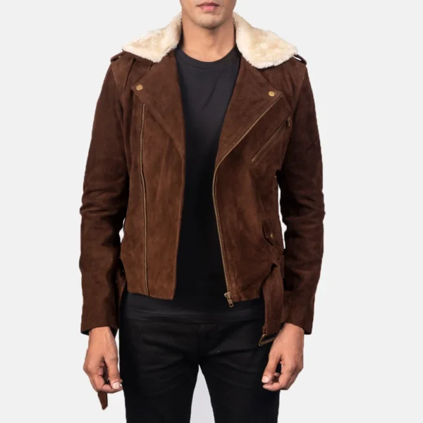 UB FASHION FURTON BROWN LEATHER BIKER JACKET