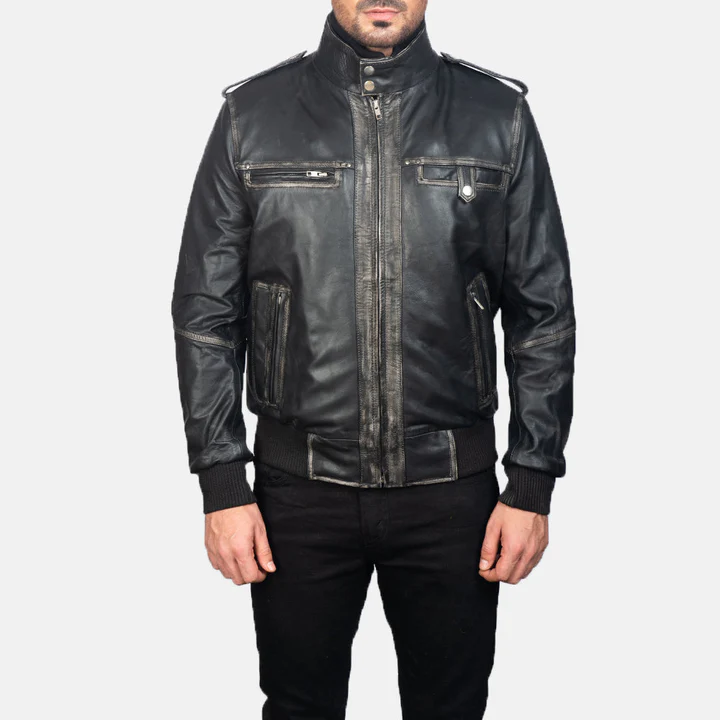 UB FASHION GLEN STREET BROWN LEATHER BOMBER JACKET