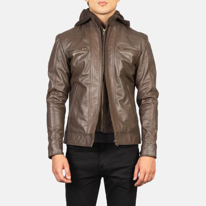 UB FASHION HECTOR BLACK HOODED LEATHER BIKER JACKET