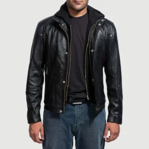 UB FASHION HIGHSCHOOL BLACK HOODED LEATHER JACKET