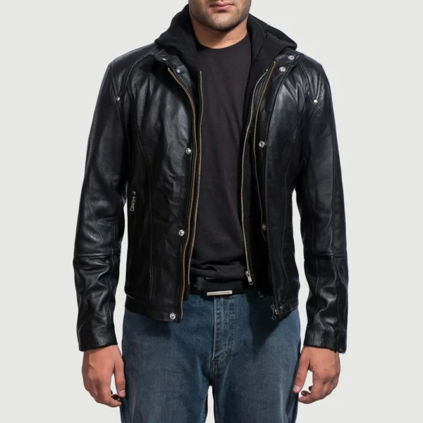 UB FASHION HIGHSCHOOL BLACK HOODED LEATHER JACKET