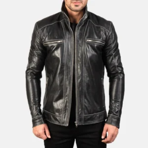 UB FASHION HUDSON BLACK LEATHER BIKER JACKET