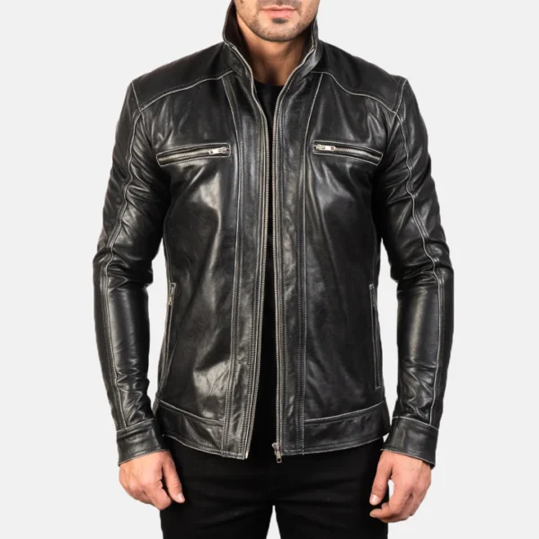 UB FASHION HUDSON BLACK LEATHER BIKER JACKET