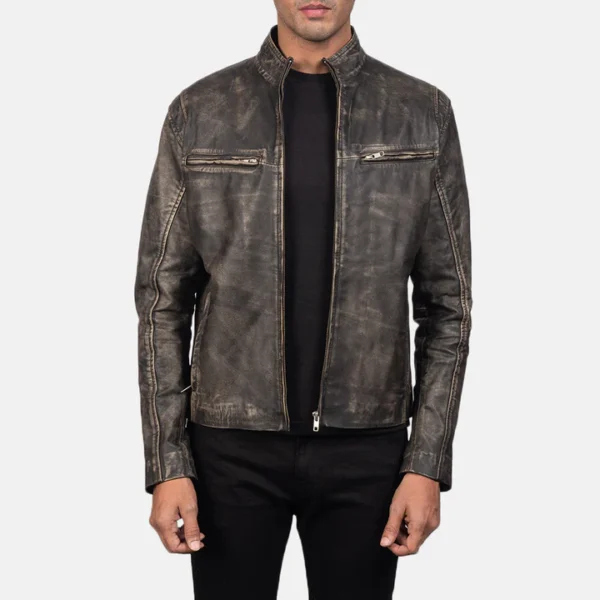 UB FASHION IONIC Distressed Brown LEATHER JACKET