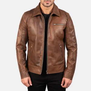 UB FASHION LAVENDARD BROWN LEATHER BIKER JACKET