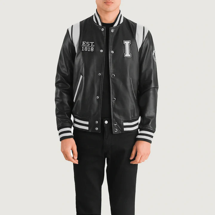 UB FASHION LIBERTE NEW JERSEY BLACK LEATHER VARSITY JACKET