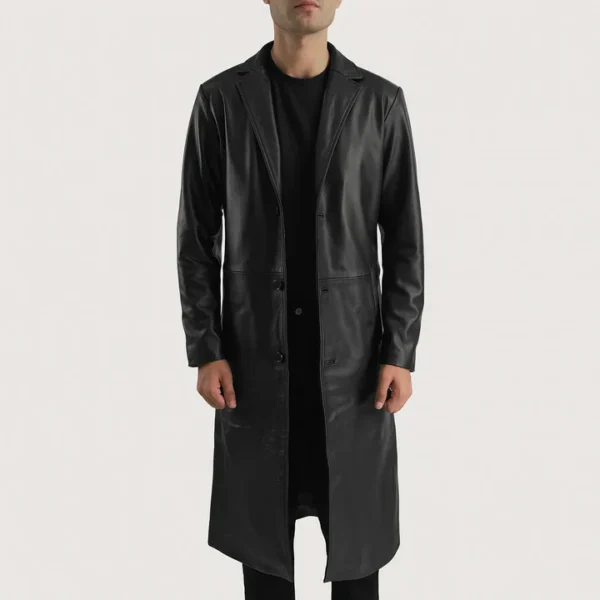 UB FASHION MATEO BLACK LEATHER SINGLE BREASTED COAT