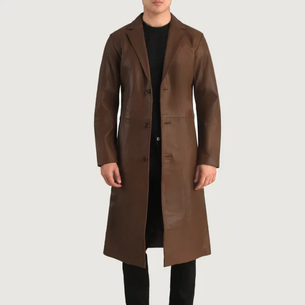 UB FASHION MATEO BROWN LEATHER SINGLE BREASTED COAT