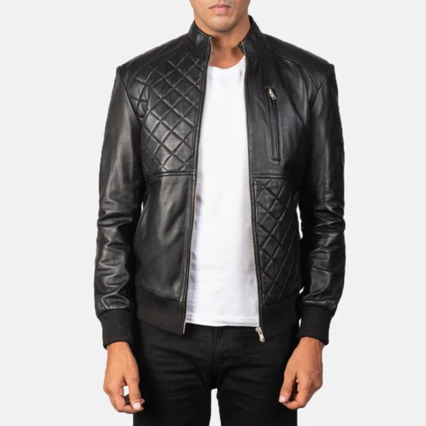 UB FASHION MODA BLACK LEATHER BOMBER JACKET