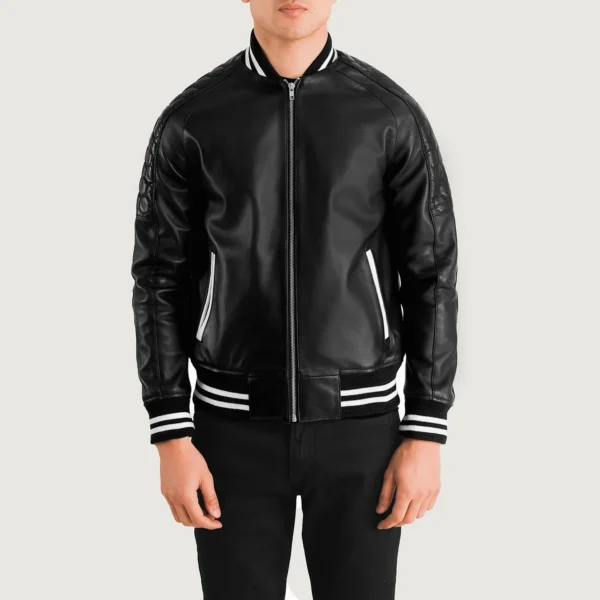 UB FASHION PASCAL BLACK LEATHER VARSITY JACKET