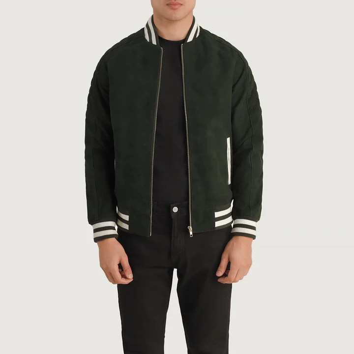 UB FASHION PASCAL BLACK LEATHER VARSITY JACKET