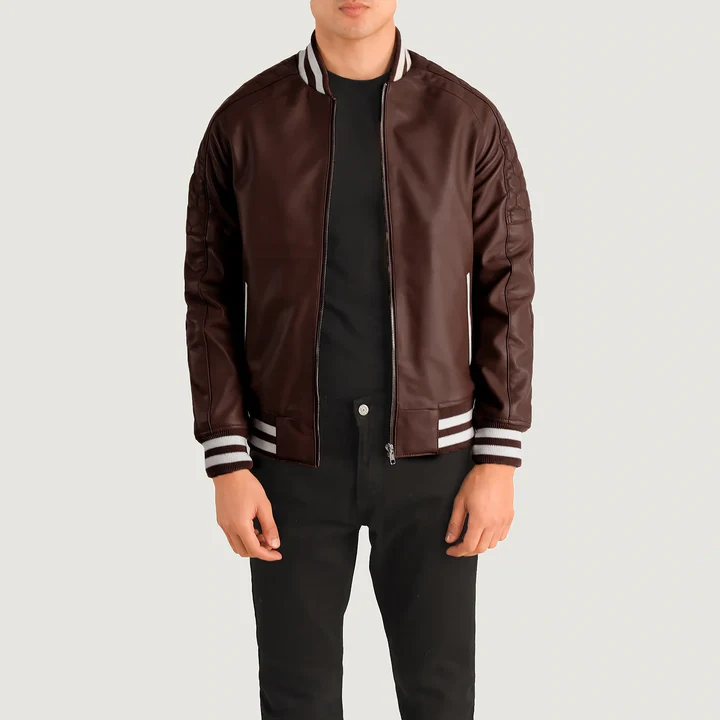 UB FASHION PASCAL BLACK LEATHER VARSITY JACKET