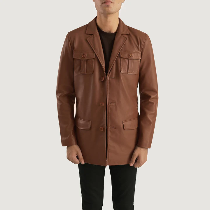 UB FASHION RAY CUTLER TAN BROWN LEATHER BLAZER