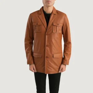 UB FASHION RAY CUTLER TAN BROWN LEATHER BLAZER