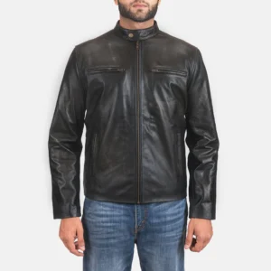 UB FASHION RUSTIC BLACK LEATHER BIKER JACKET