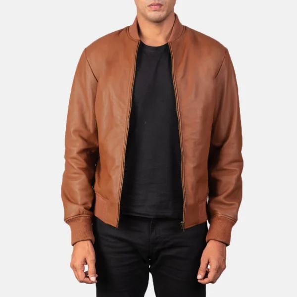 UB FASHION SHANE BROWN LEATHER BOMBER JACKET