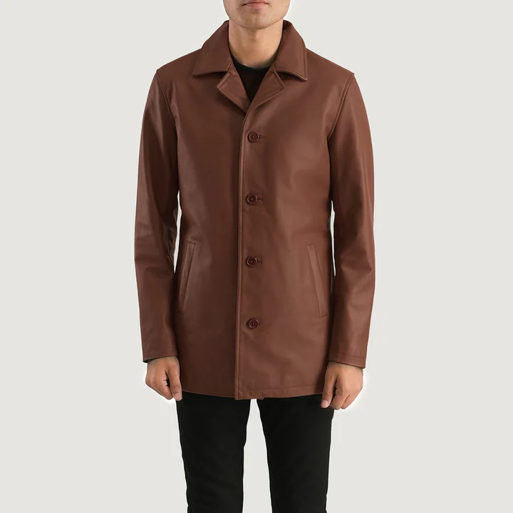 UB FASHION URBAN SLATE BLACK LEATHER COAT