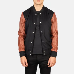 UB FASHION VAXTON BROWN HYBRID VARSITY JACKET