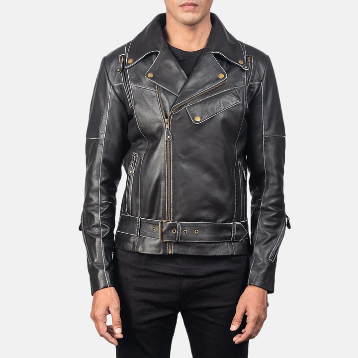 UB FASHION VINCENT BROWN LEATHER BIKER JACKET