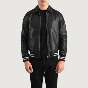 UB FASHION WALTON BLACK LEATHER VARSITY JACKET