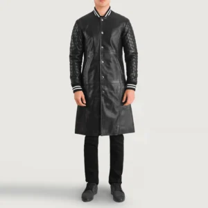 UB FASHION WILDE BLACK LEATHER VARSITY COAT