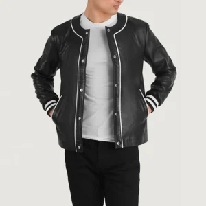 UB FASHION WILLIS BLACK LEATHER VARSITY JACKET
