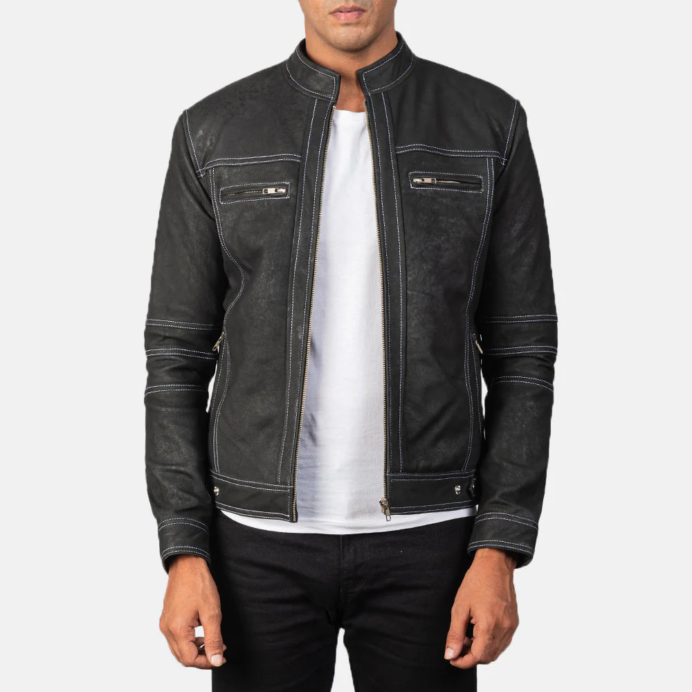 UB FASHION YOUNGSTER DISTRESSED BLACK LEATHER JACKET