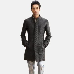 UB FASHION MIDLANDER QUILTED BLACK LEATHER COAT