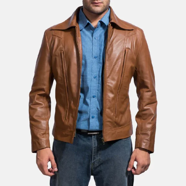 UB FASHION OLD SCHOOL BROWN LEATHER JACKET