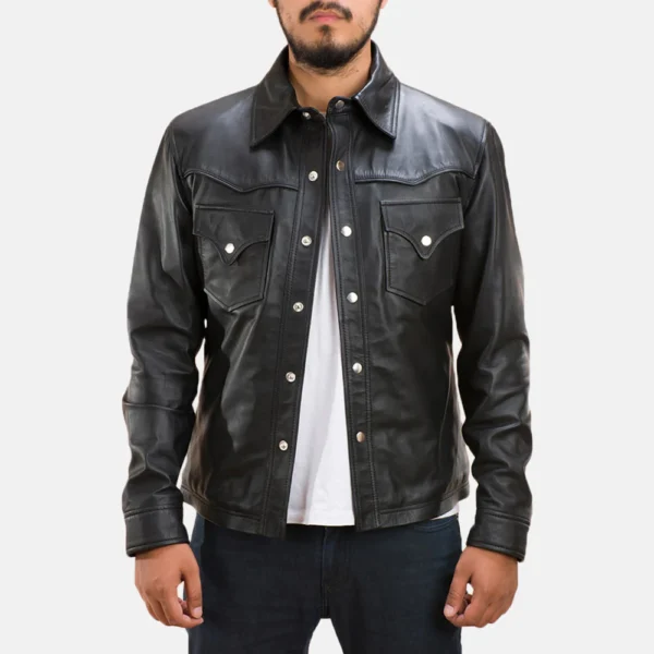 UB FASHION RANCHSON BLACK LEATHER SHIRT