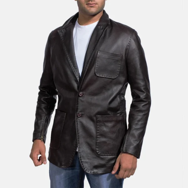 UB FASHION WINE BLACK LEATHER BLAZER