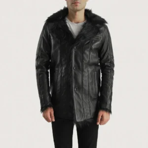 UB FASHION FURCLIFF BLACK LEATHER COAT