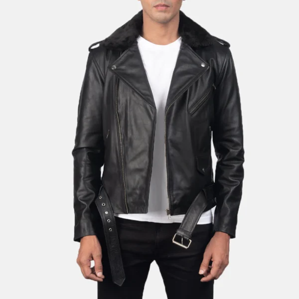 UB FASHION FURTON DISRESSED BLACK LEATHER BIKER JACKET