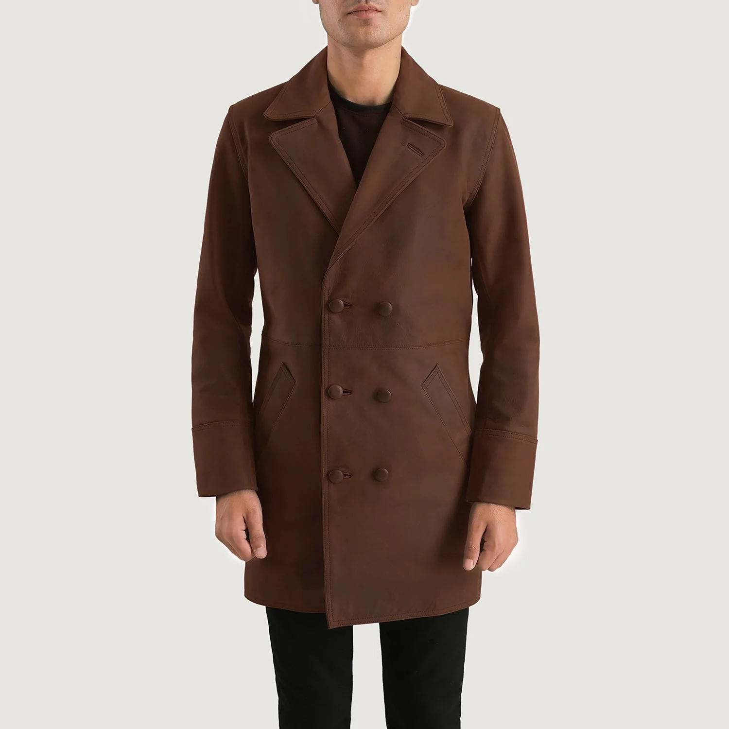 UB FASHION HALF LIFE BROWN LEATHER COAT