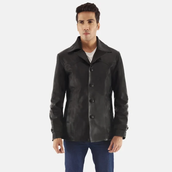 UB FASHION LEO BLACK LEATHER COAT