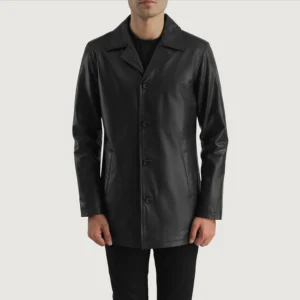UB FASHION URBAN SLATE BLACK LEATHER COAT
