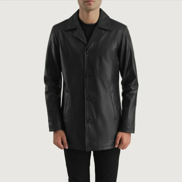 UB FASHION URBAN SLATE BLACK LEATHER COAT
