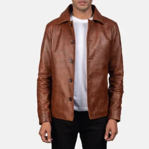 UB FASHION WAFFLE BROWN LEATHER JACKET