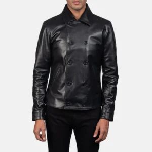 UB FASHION MOD BLACK LEATHER PEACOAT