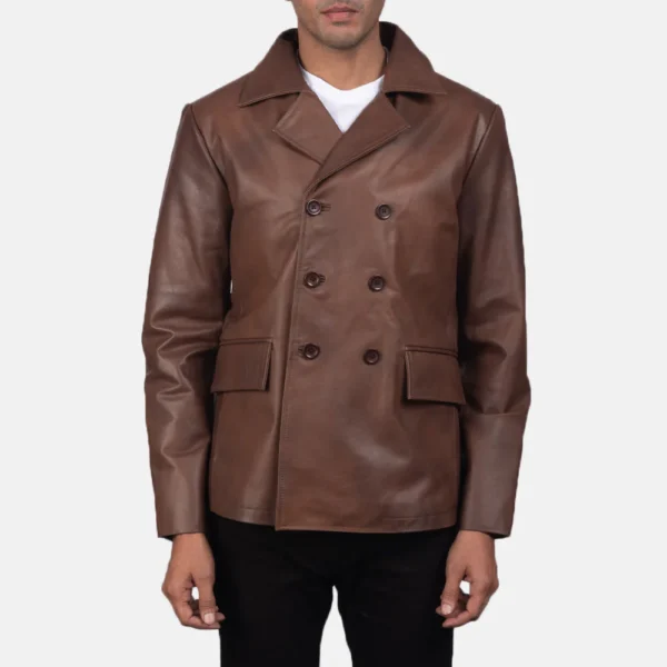 UB FASHION MR. BAILEY BROWN LEATHER NAVAL PEACOAT