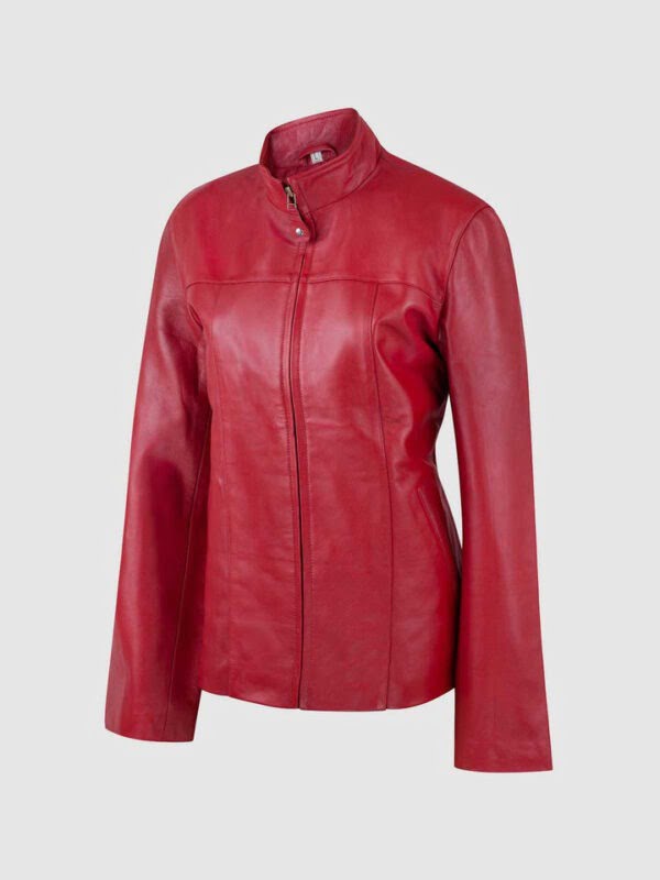 Red color leather jacket made from 100% lamb skin.