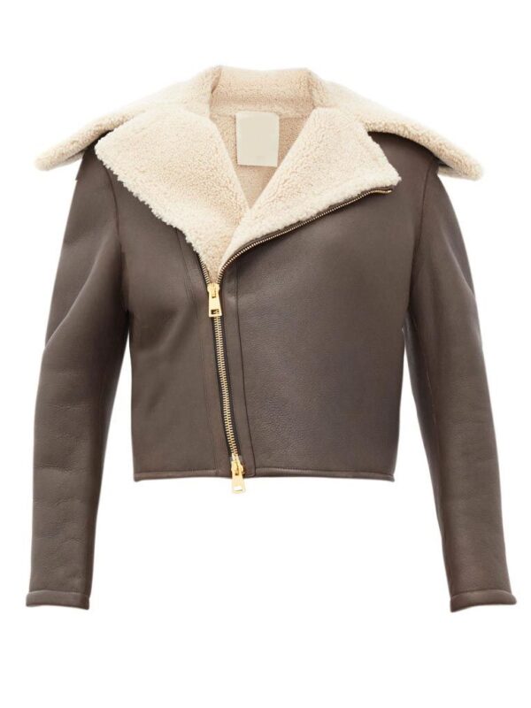 Brown color leather fashion bomber coat made from 100% lamb skin.