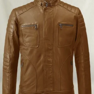 UB Fashion Tan Brown Bomber Leather Jacket