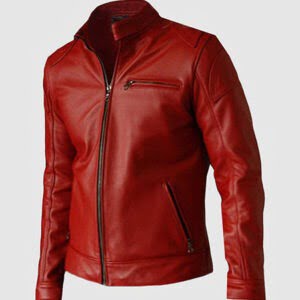 UB Fashion Red Bomber Leather Jacket